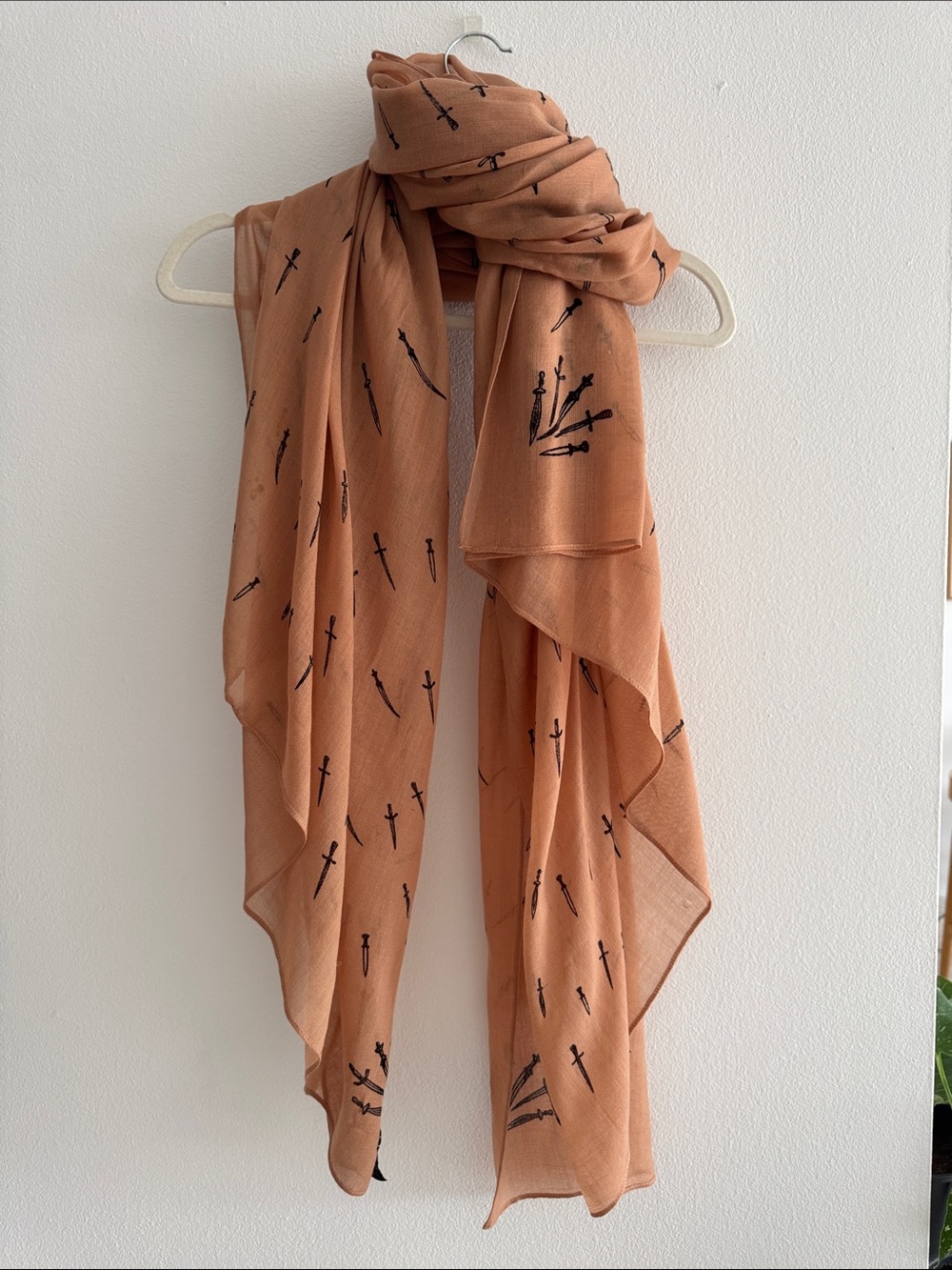 rag & bone Rust Brown Scarf with Black Dagger Motif